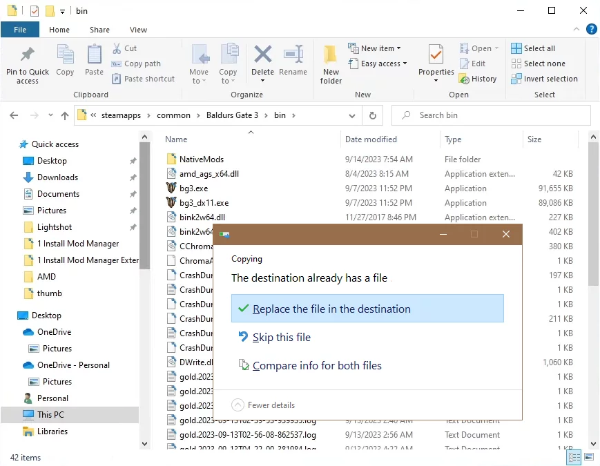 A dialog box will appear, and select Replace the file in the destination option. This will fix the error. 